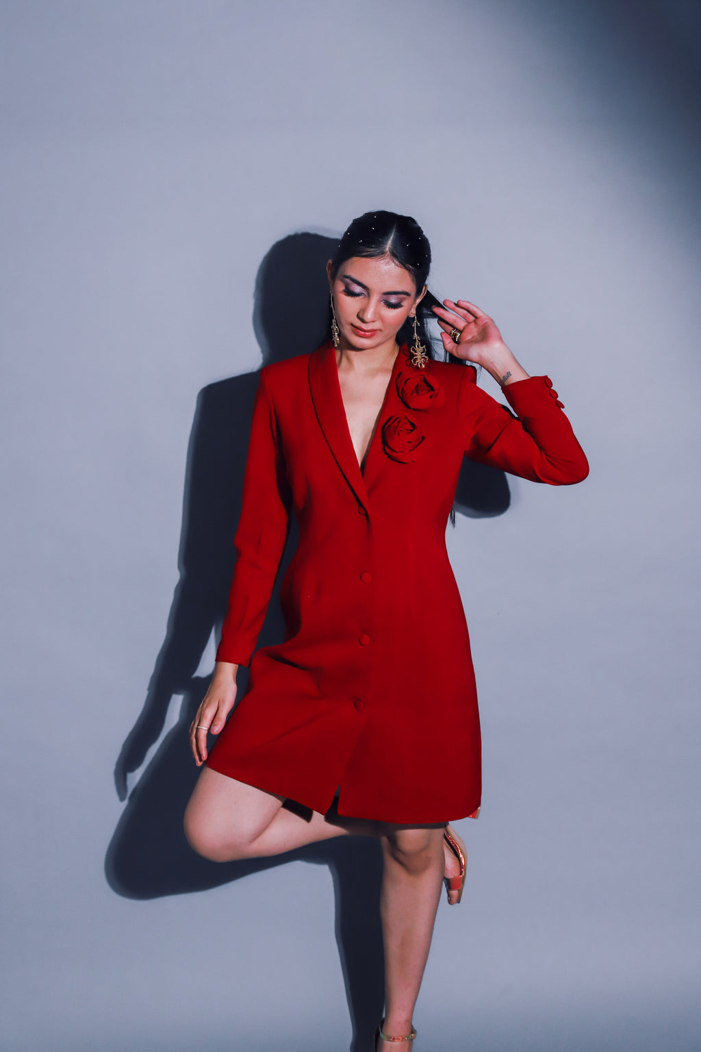Rose Blazer Dress Red