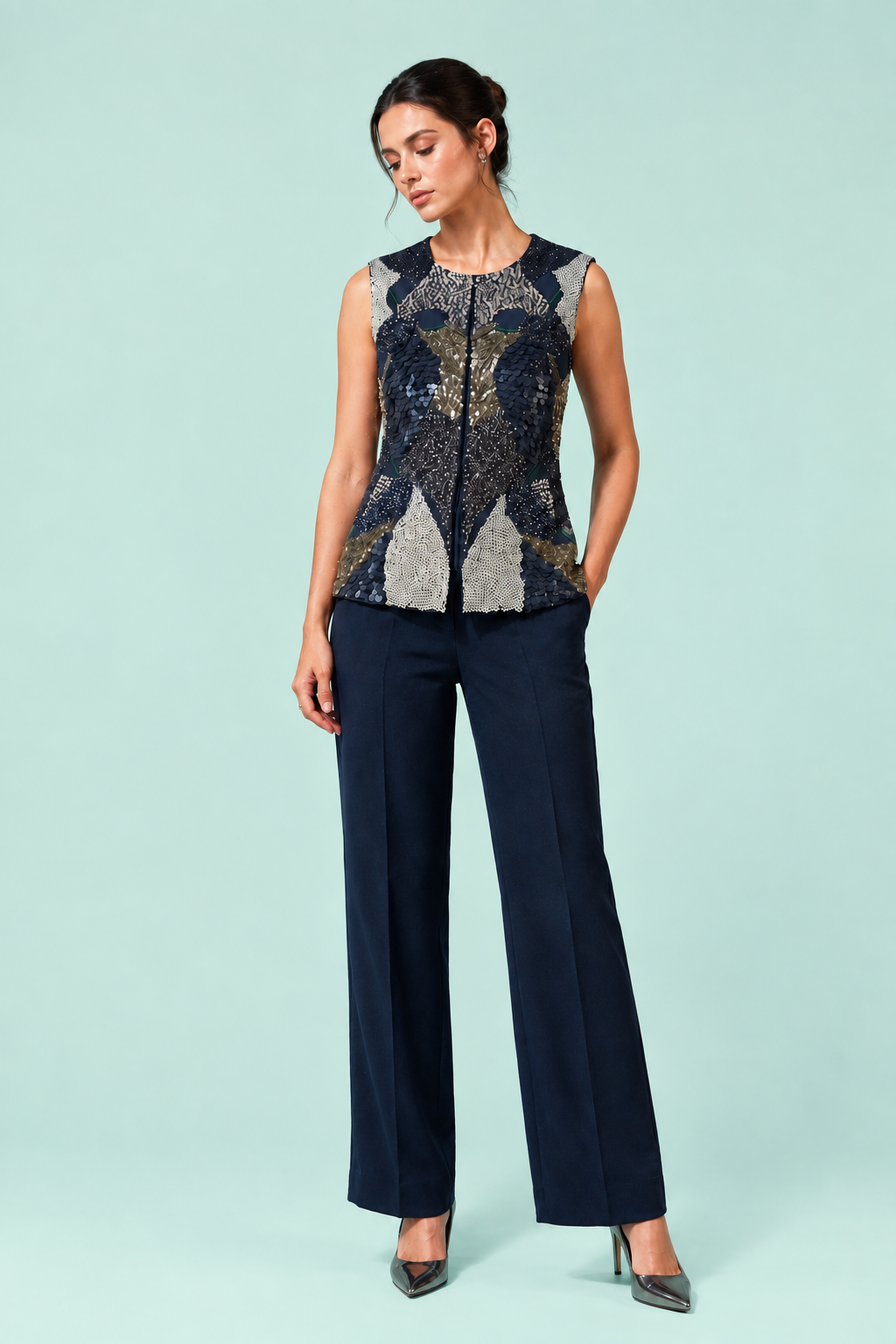 Midnight Monrac Jacket side pose — structured designer jacket Eclipse 26 The Darling Girl
