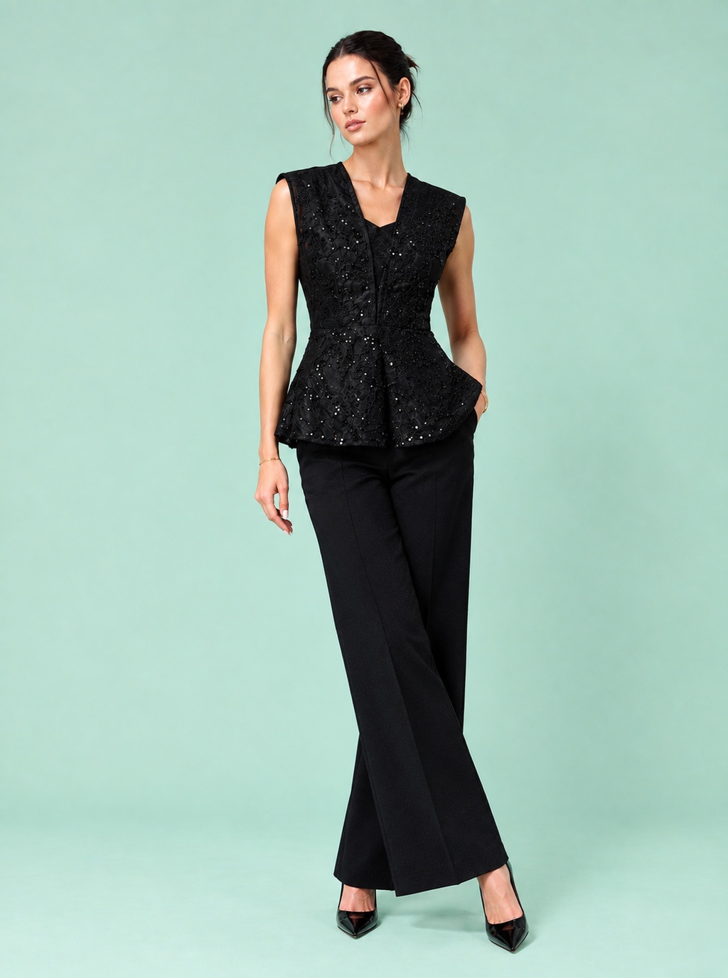 NYX Top full length — luxury black occasion top India The Darling Girl