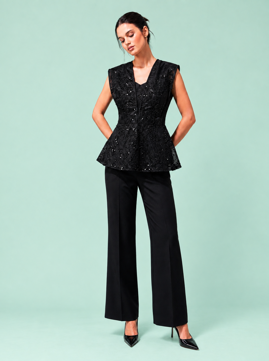 NYX Top detail — goddess of the night embellished party top Eclipse 26